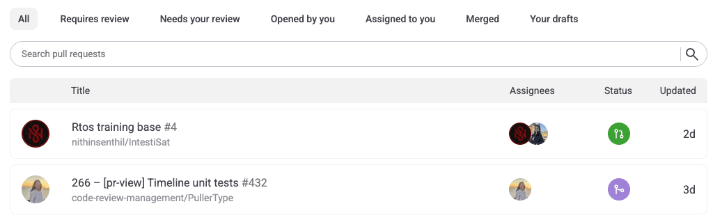 Screenshot of dashboard tab filter feature