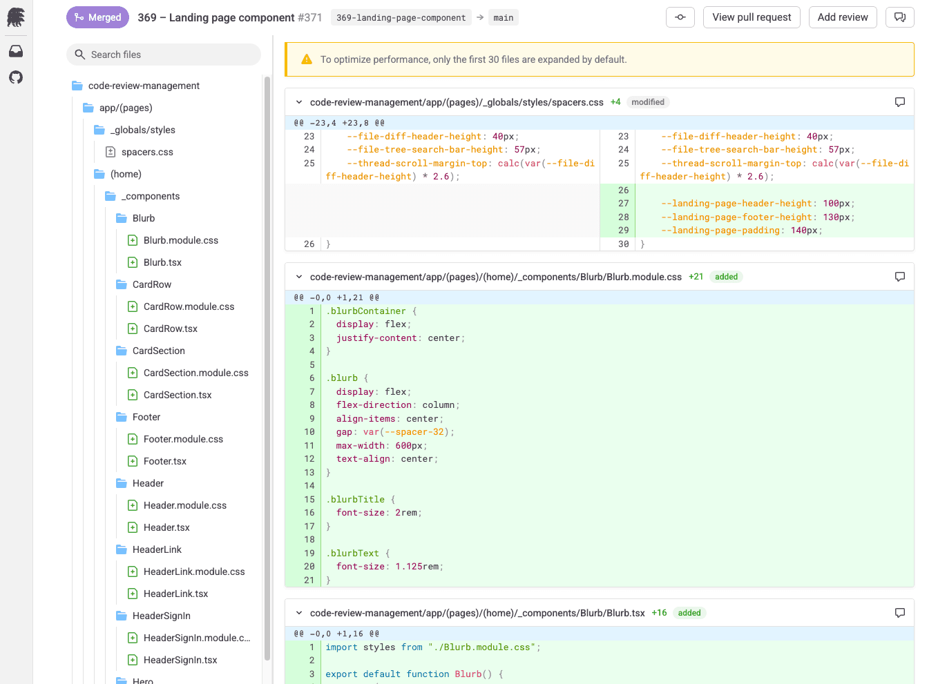 Screenshot of diff-view page