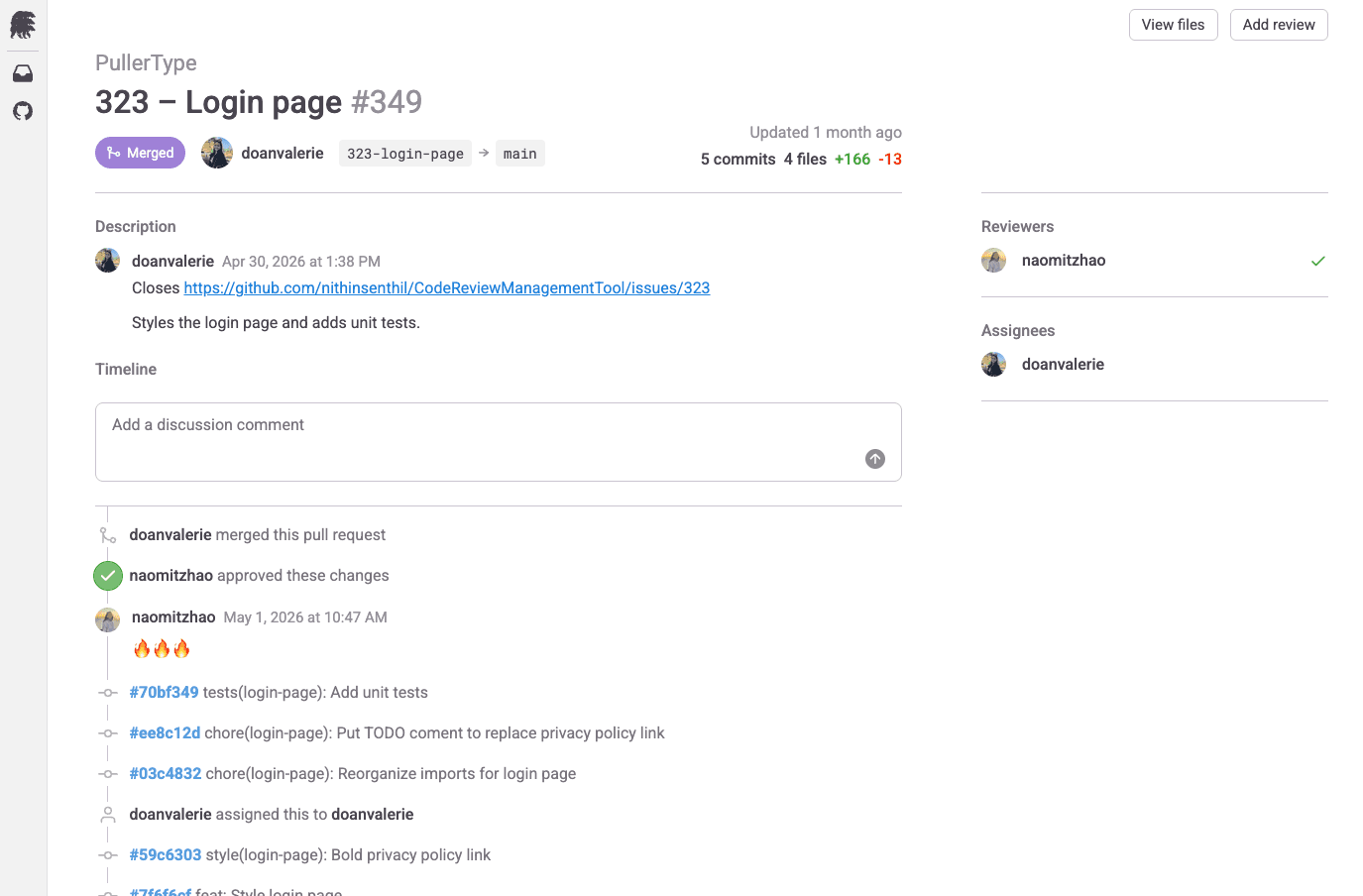 Screenshot of pull request page